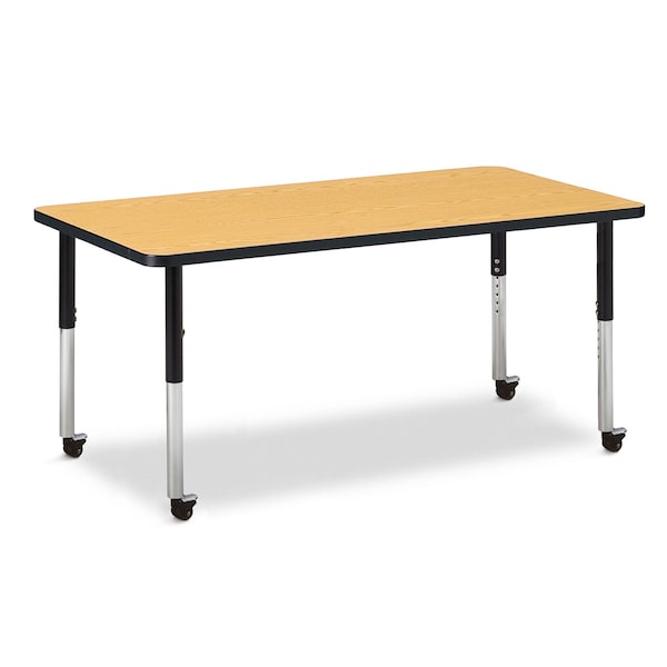 Berries Rectangle Activity Table, 30 in. x 60 in., Mobile, Oak/Black/Black